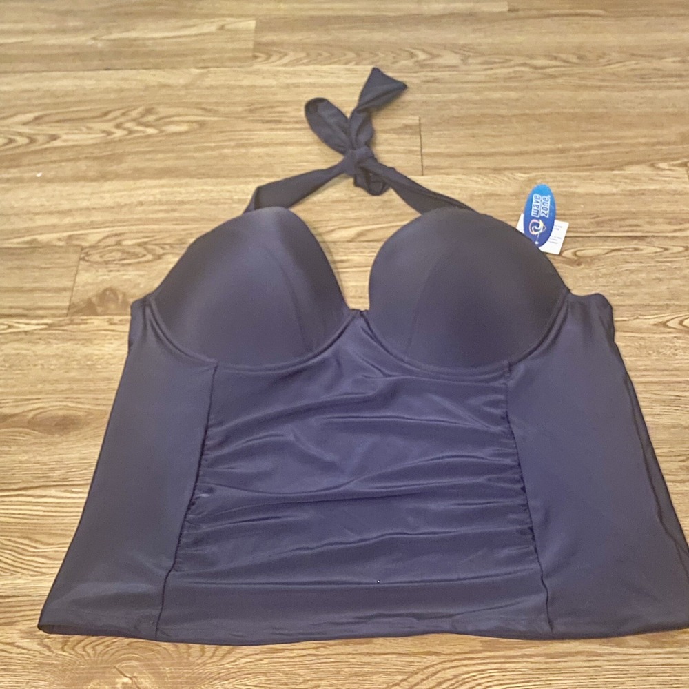 Wave Zone Sz 3X Swim Suit Bathing Great Support NWT Solid Navy Blue‎ Tie Top K